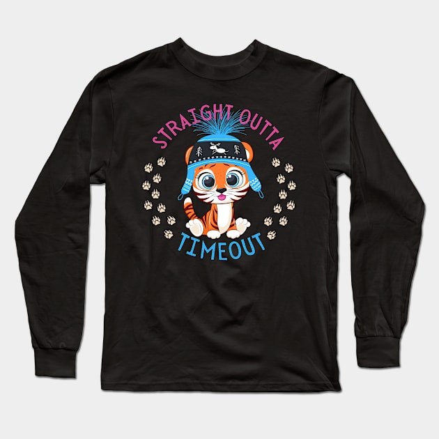 Straight Outta Timeout Cute and Smart Cookie Sweet little tiger in a hat cute baby outfit Long Sleeve T-Shirt by BoogieCreates